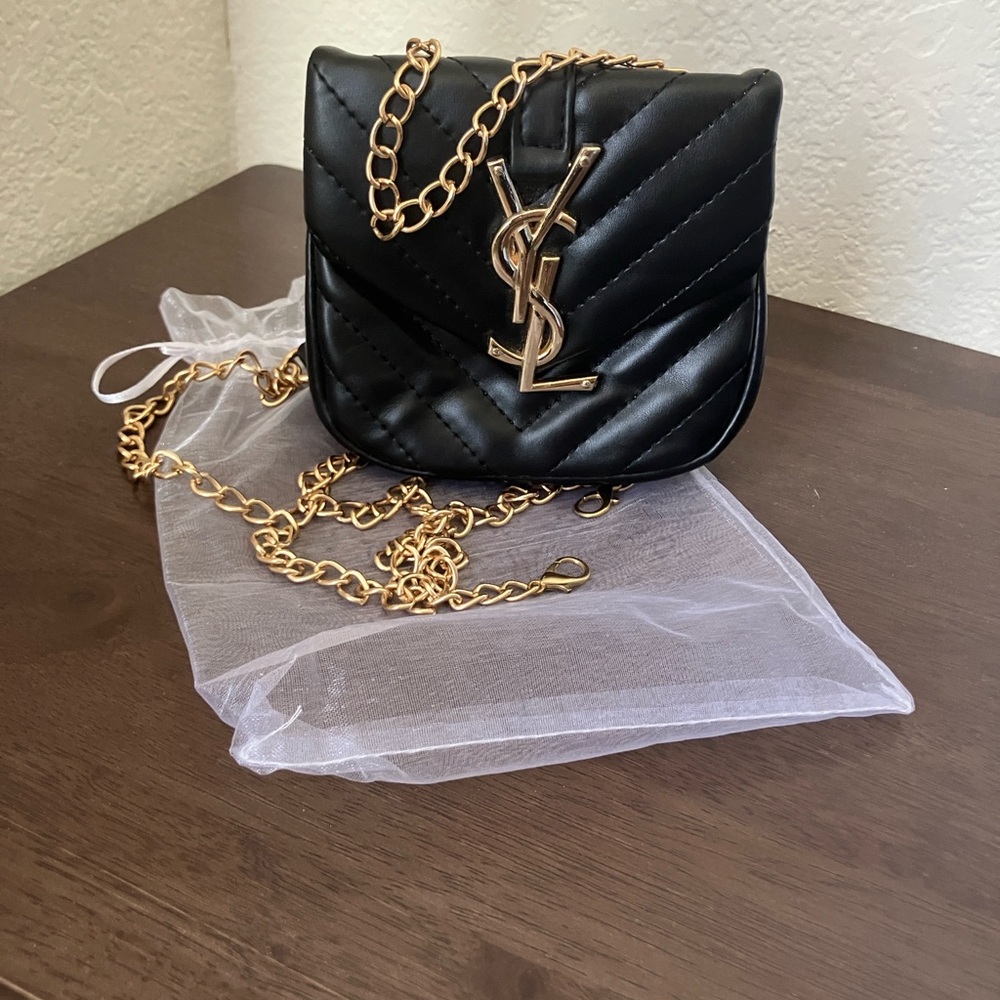 Stylish Black Quilted Kids Bag with Gold Chain